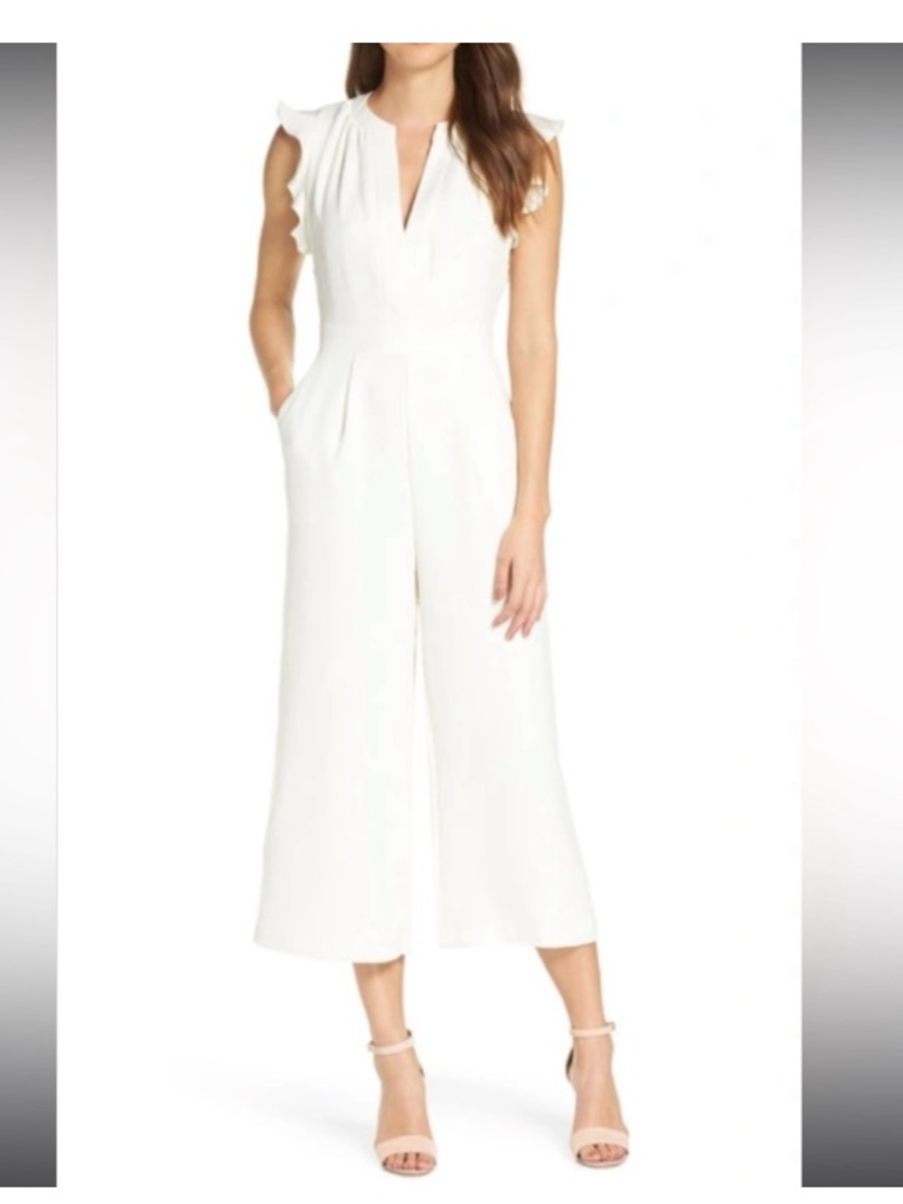 Vince Camuto White Ruffle-Shoulder Jumpsuit